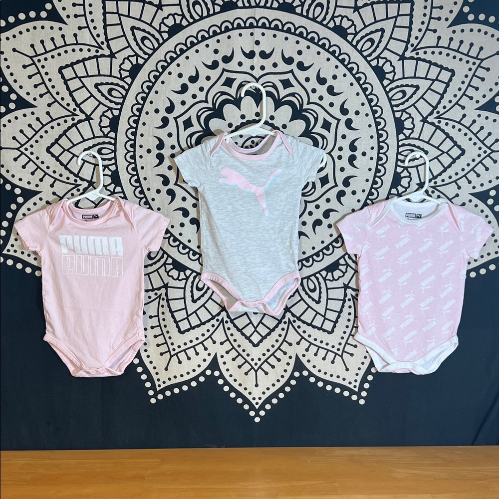Puma Infant Bodysuit Trio - Pink and Gray